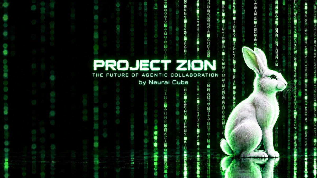 Project Zion: a white rabbit before green code rain, by Neural Cube